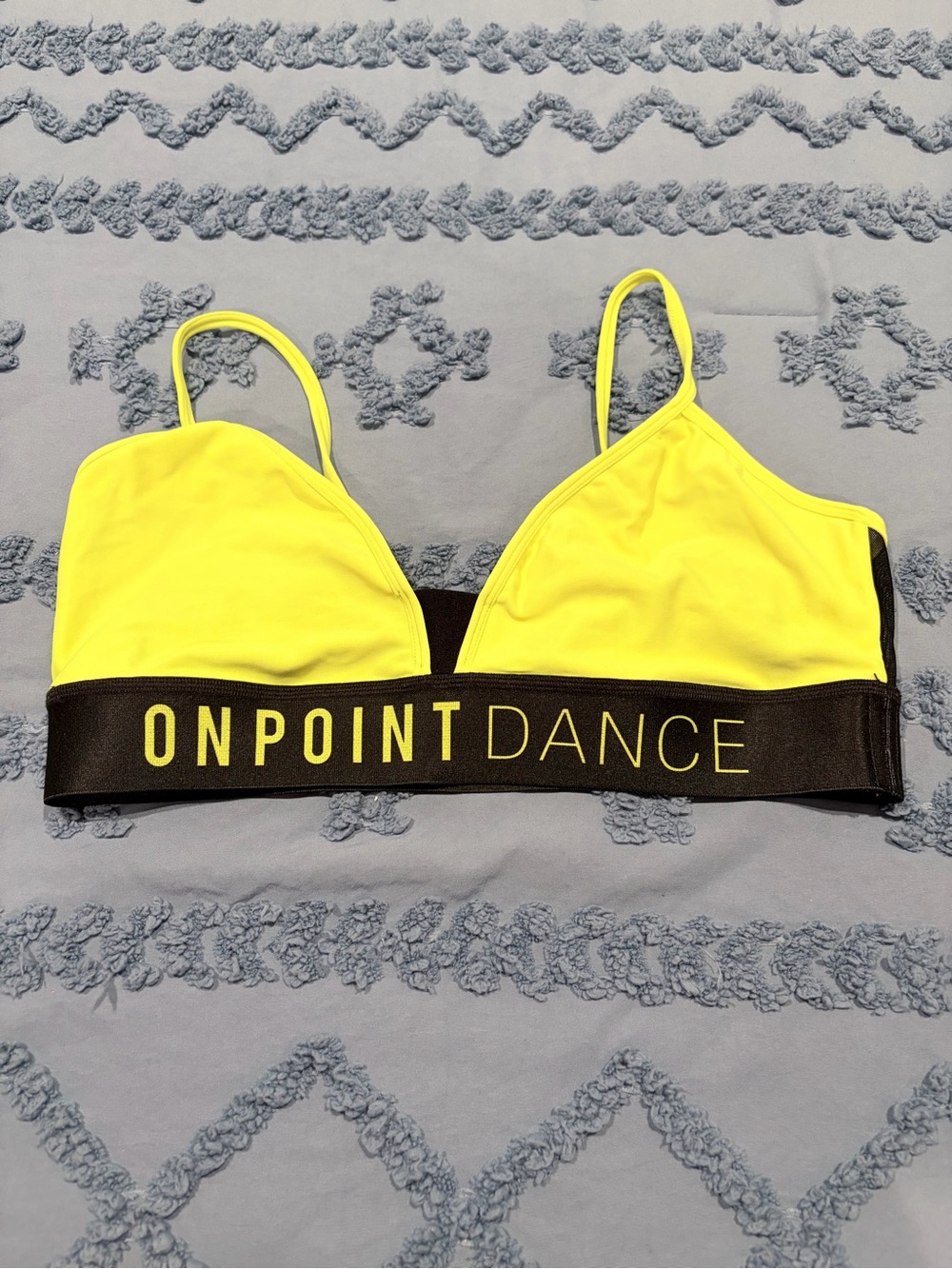 On Point Dance Neon Yellow Black Mesh Sports Bra Dance Top Size L
